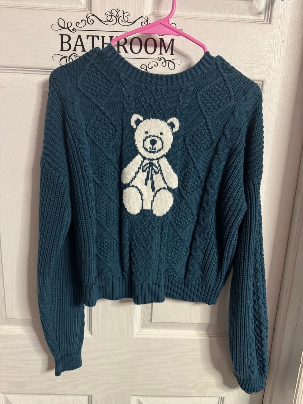 Simply Southern Teal Cable Knit Sweater with White Teddy